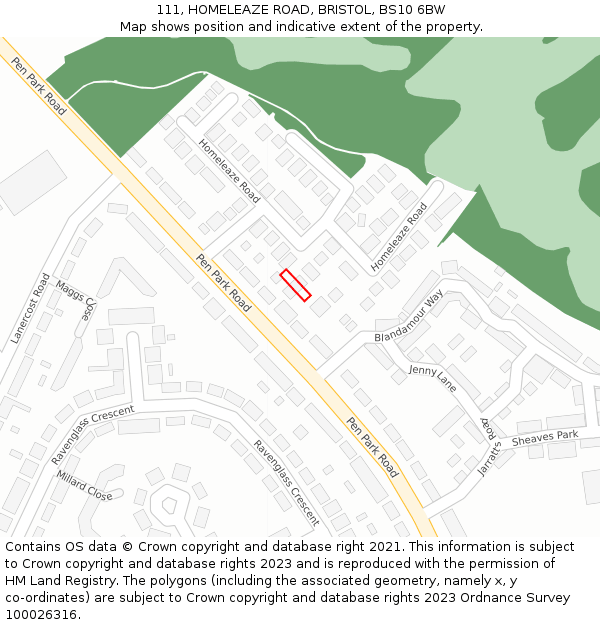 111, HOMELEAZE ROAD, BRISTOL, BS10 6BW: Location map and indicative extent of plot