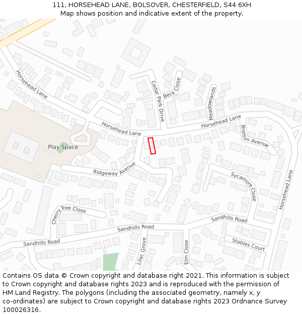 111, HORSEHEAD LANE, BOLSOVER, CHESTERFIELD, S44 6XH: Location map and indicative extent of plot