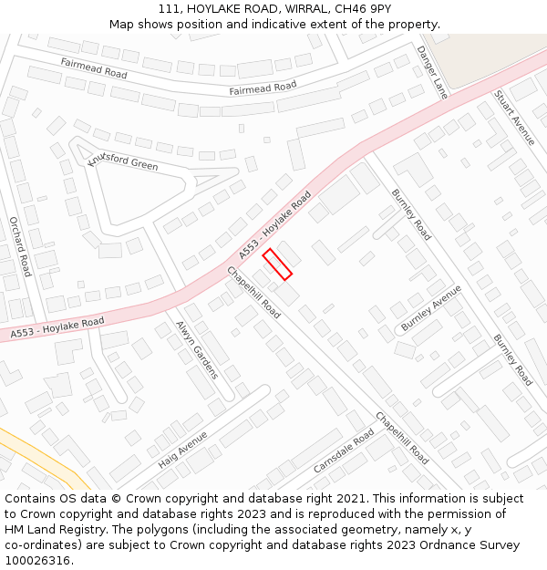 111, HOYLAKE ROAD, WIRRAL, CH46 9PY: Location map and indicative extent of plot