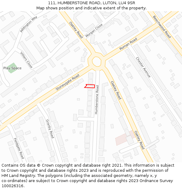 111, HUMBERSTONE ROAD, LUTON, LU4 9SR: Location map and indicative extent of plot