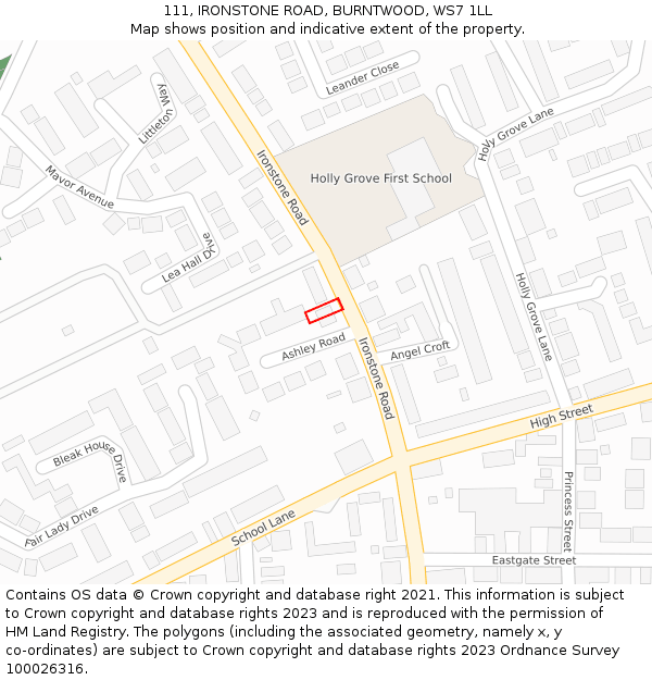 111, IRONSTONE ROAD, BURNTWOOD, WS7 1LL: Location map and indicative extent of plot