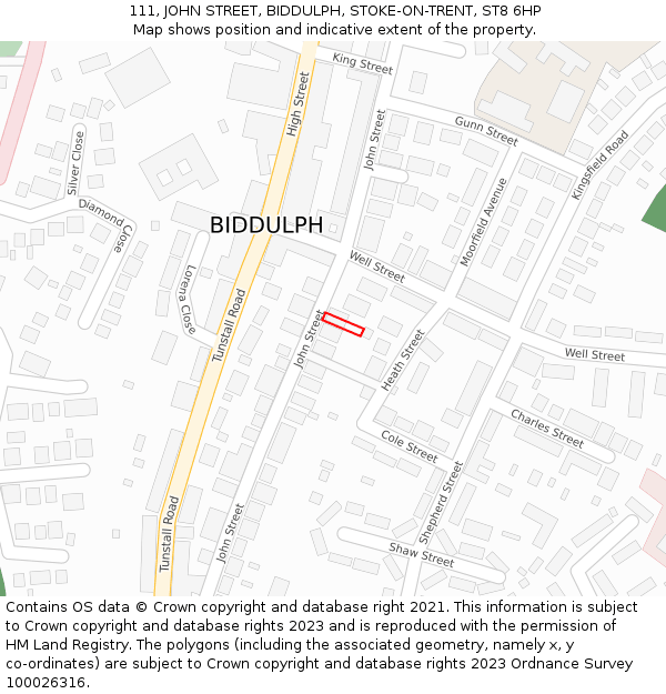 111, JOHN STREET, BIDDULPH, STOKE-ON-TRENT, ST8 6HP: Location map and indicative extent of plot