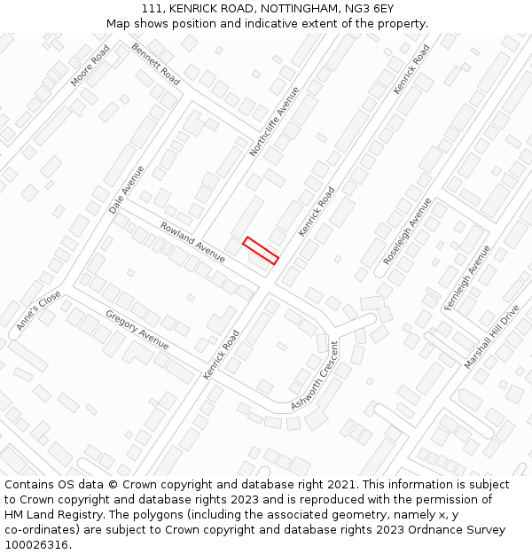 111, KENRICK ROAD, NOTTINGHAM, NG3 6EY: Location map and indicative extent of plot