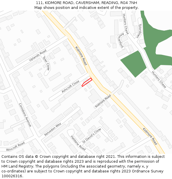 111, KIDMORE ROAD, CAVERSHAM, READING, RG4 7NH: Location map and indicative extent of plot