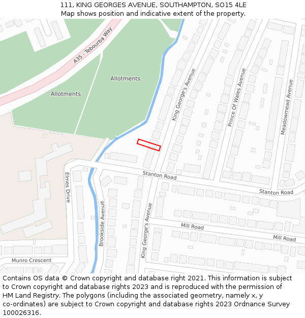 111, KING GEORGES AVENUE, SOUTHAMPTON, SO15 4LE: Location map and indicative extent of plot