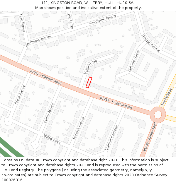 111, KINGSTON ROAD, WILLERBY, HULL, HU10 6AL: Location map and indicative extent of plot