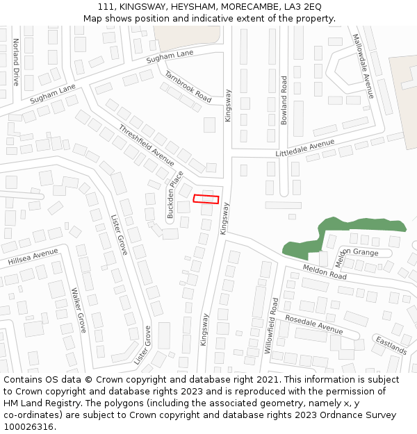 111, KINGSWAY, HEYSHAM, MORECAMBE, LA3 2EQ: Location map and indicative extent of plot