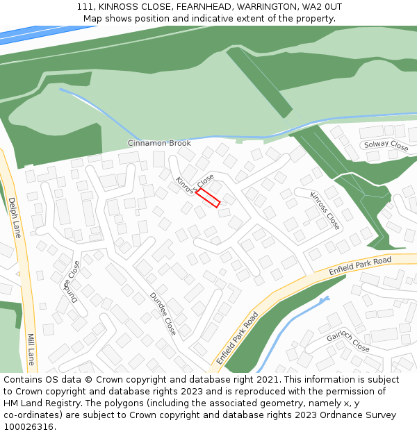 111, KINROSS CLOSE, FEARNHEAD, WARRINGTON, WA2 0UT: Location map and indicative extent of plot