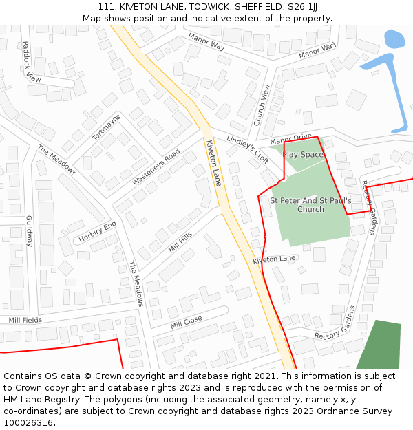 111, KIVETON LANE, TODWICK, SHEFFIELD, S26 1JJ: Location map and indicative extent of plot