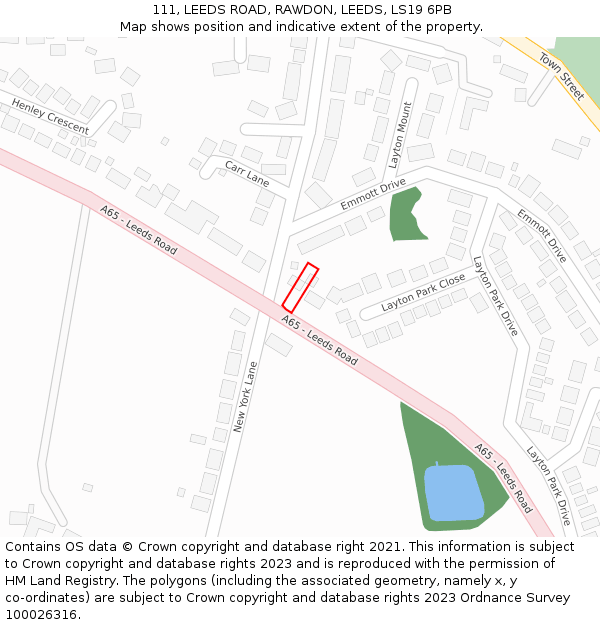 111, LEEDS ROAD, RAWDON, LEEDS, LS19 6PB: Location map and indicative extent of plot