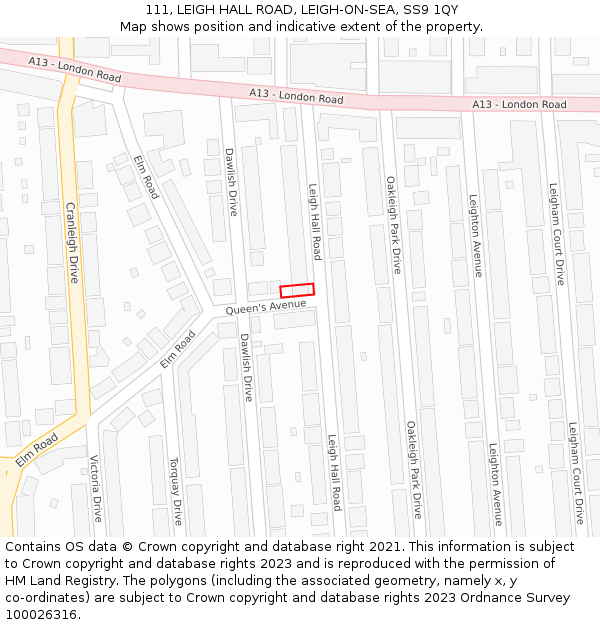 111, LEIGH HALL ROAD, LEIGH-ON-SEA, SS9 1QY: Location map and indicative extent of plot