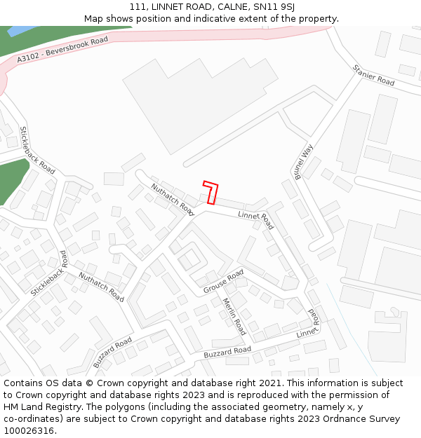 111, LINNET ROAD, CALNE, SN11 9SJ: Location map and indicative extent of plot