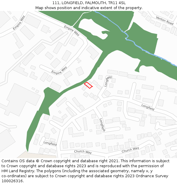 111, LONGFIELD, FALMOUTH, TR11 4SL: Location map and indicative extent of plot