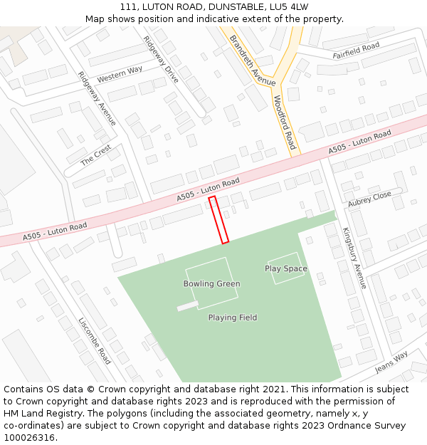 111, LUTON ROAD, DUNSTABLE, LU5 4LW: Location map and indicative extent of plot