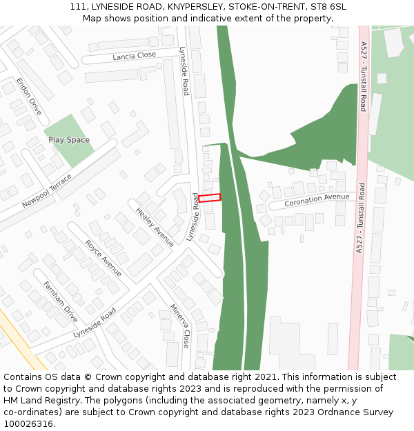 111, LYNESIDE ROAD, KNYPERSLEY, STOKE-ON-TRENT, ST8 6SL: Location map and indicative extent of plot