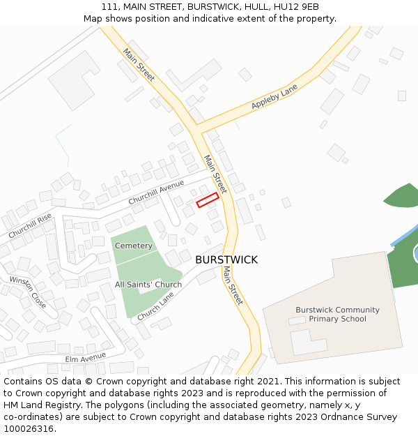 111, MAIN STREET, BURSTWICK, HULL, HU12 9EB: Location map and indicative extent of plot