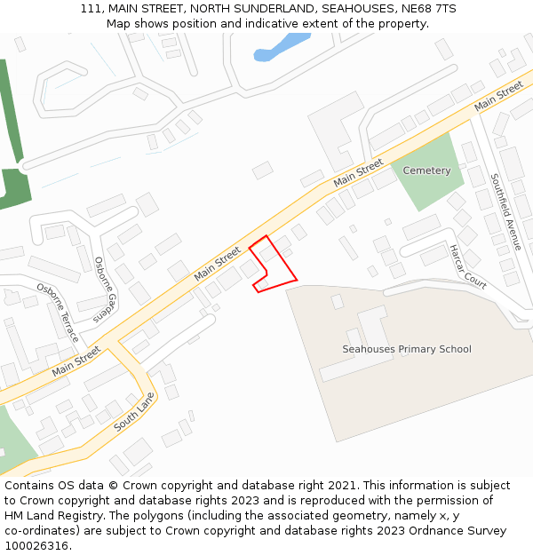 111, MAIN STREET, NORTH SUNDERLAND, SEAHOUSES, NE68 7TS: Location map and indicative extent of plot