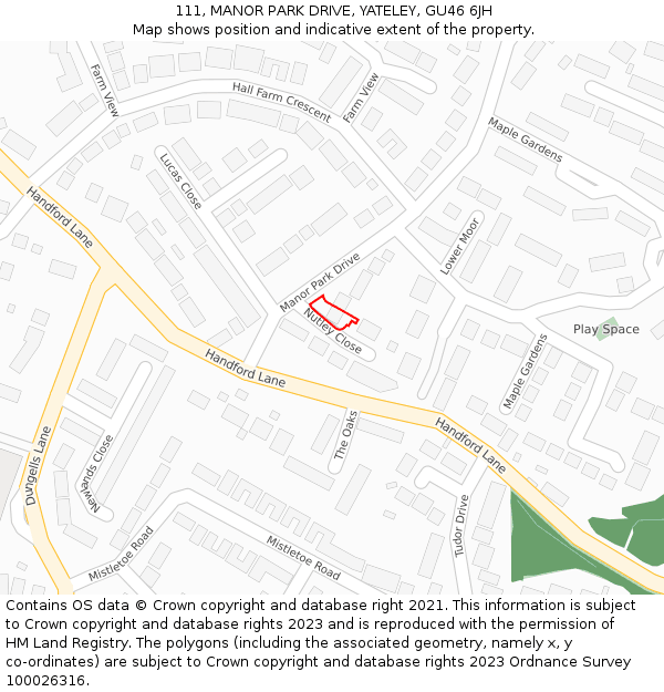 111, MANOR PARK DRIVE, YATELEY, GU46 6JH: Location map and indicative extent of plot