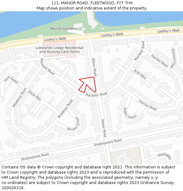 111, MANOR ROAD, FLEETWOOD, FY7 7HX: Location map and indicative extent of plot