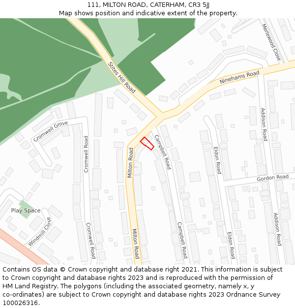 111, MILTON ROAD, CATERHAM, CR3 5JJ: Location map and indicative extent of plot