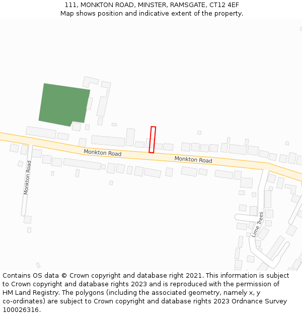 111, MONKTON ROAD, MINSTER, RAMSGATE, CT12 4EF: Location map and indicative extent of plot