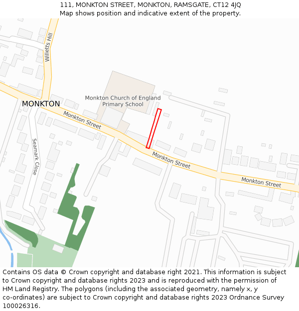 111, MONKTON STREET, MONKTON, RAMSGATE, CT12 4JQ: Location map and indicative extent of plot