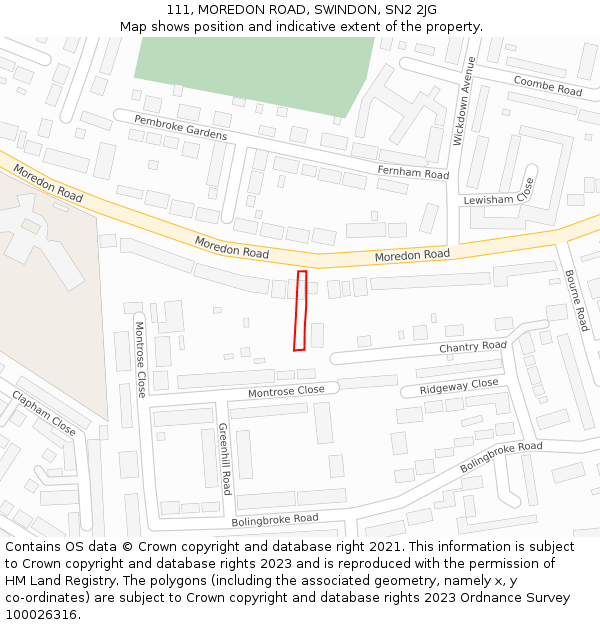 111, MOREDON ROAD, SWINDON, SN2 2JG: Location map and indicative extent of plot