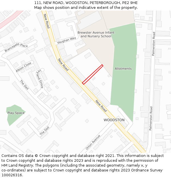 111, NEW ROAD, WOODSTON, PETERBOROUGH, PE2 9HE: Location map and indicative extent of plot