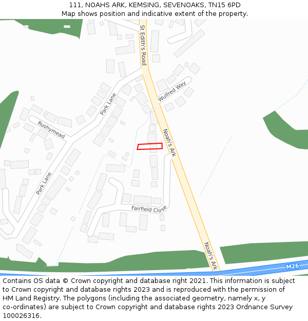 111, NOAHS ARK, KEMSING, SEVENOAKS, TN15 6PD: Location map and indicative extent of plot