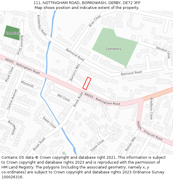 111, NOTTINGHAM ROAD, BORROWASH, DERBY, DE72 3FP: Location map and indicative extent of plot