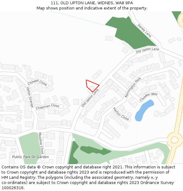 111, OLD UPTON LANE, WIDNES, WA8 9PA: Location map and indicative extent of plot