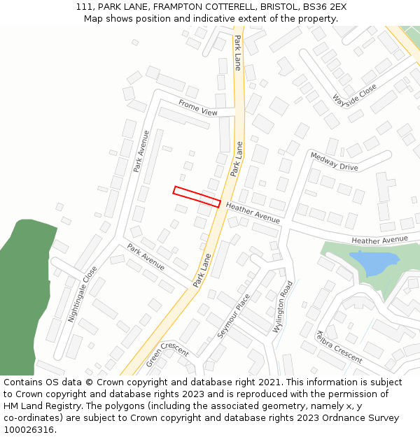 111, PARK LANE, FRAMPTON COTTERELL, BRISTOL, BS36 2EX: Location map and indicative extent of plot