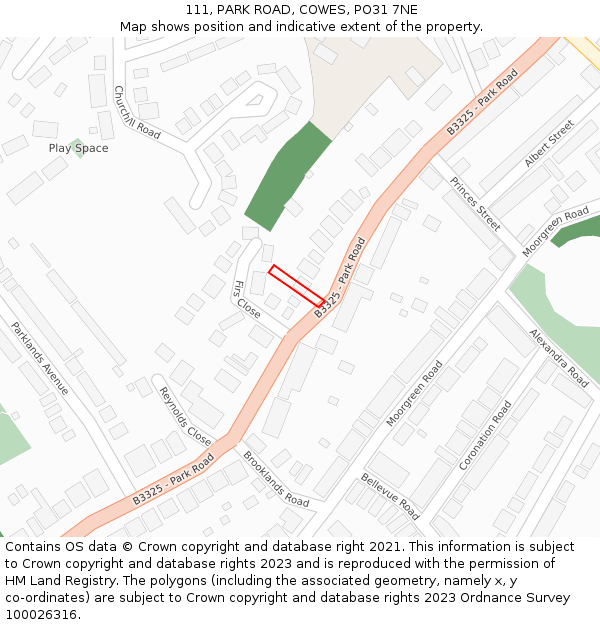 111, PARK ROAD, COWES, PO31 7NE: Location map and indicative extent of plot