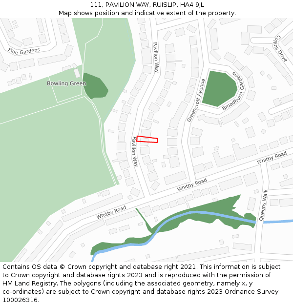 111, PAVILION WAY, RUISLIP, HA4 9JL: Location map and indicative extent of plot