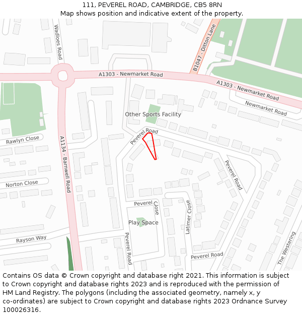 111, PEVEREL ROAD, CAMBRIDGE, CB5 8RN: Location map and indicative extent of plot