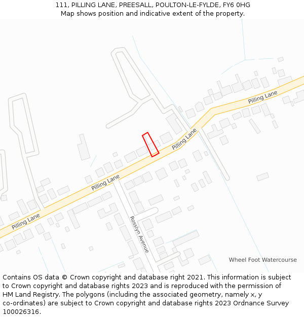 111, PILLING LANE, PREESALL, POULTON-LE-FYLDE, FY6 0HG: Location map and indicative extent of plot