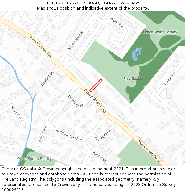 111, POOLEY GREEN ROAD, EGHAM, TW20 8AW: Location map and indicative extent of plot