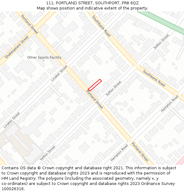 111, PORTLAND STREET, SOUTHPORT, PR8 6QZ: Location map and indicative extent of plot