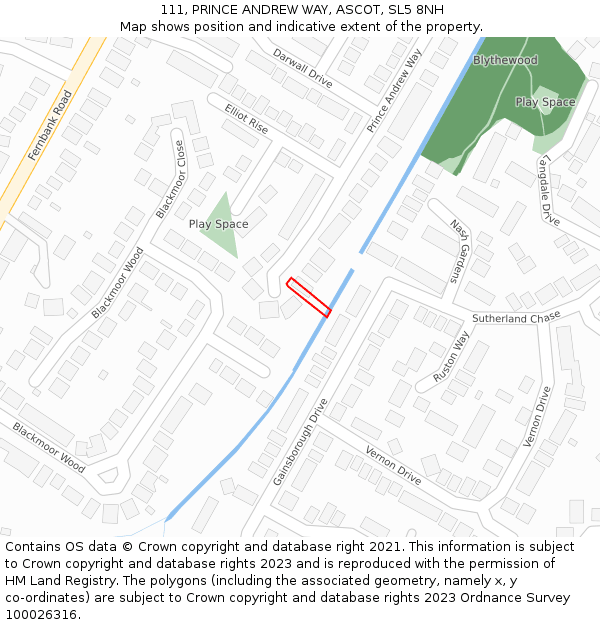 111, PRINCE ANDREW WAY, ASCOT, SL5 8NH: Location map and indicative extent of plot