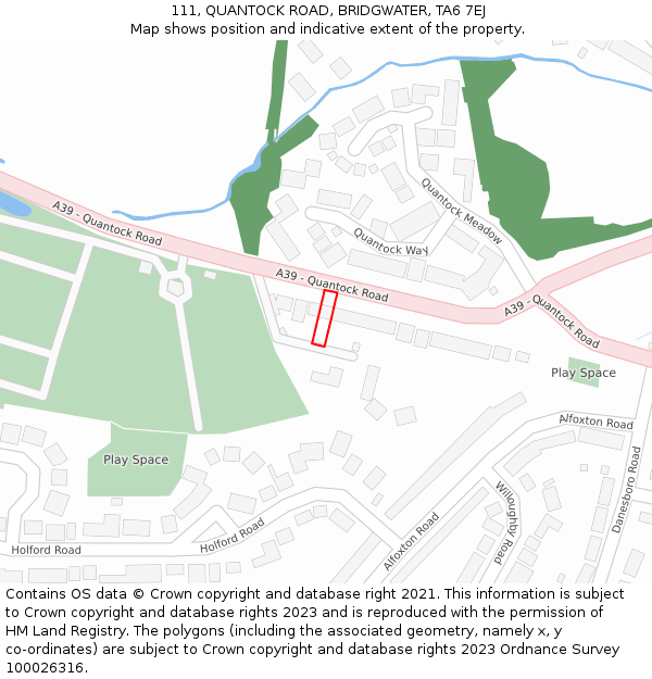 111, QUANTOCK ROAD, BRIDGWATER, TA6 7EJ: Location map and indicative extent of plot