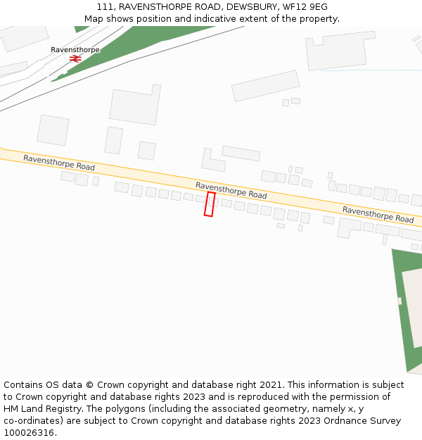 111, RAVENSTHORPE ROAD, DEWSBURY, WF12 9EG: Location map and indicative extent of plot