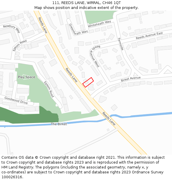 111, REEDS LANE, WIRRAL, CH46 1QT: Location map and indicative extent of plot