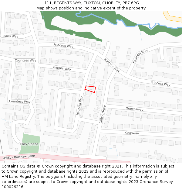 111, REGENTS WAY, EUXTON, CHORLEY, PR7 6PG: Location map and indicative extent of plot