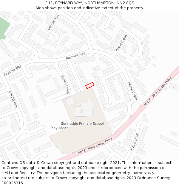 111, REYNARD WAY, NORTHAMPTON, NN2 8QS: Location map and indicative extent of plot