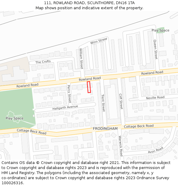 111, ROWLAND ROAD, SCUNTHORPE, DN16 1TA: Location map and indicative extent of plot