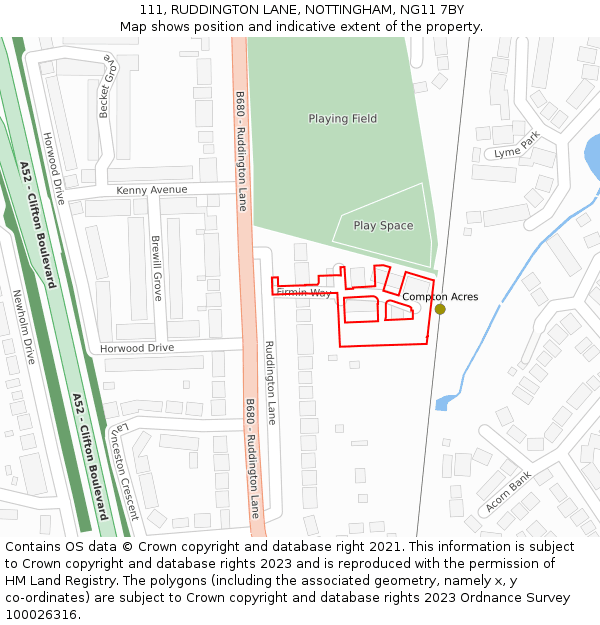 111, RUDDINGTON LANE, NOTTINGHAM, NG11 7BY: Location map and indicative extent of plot