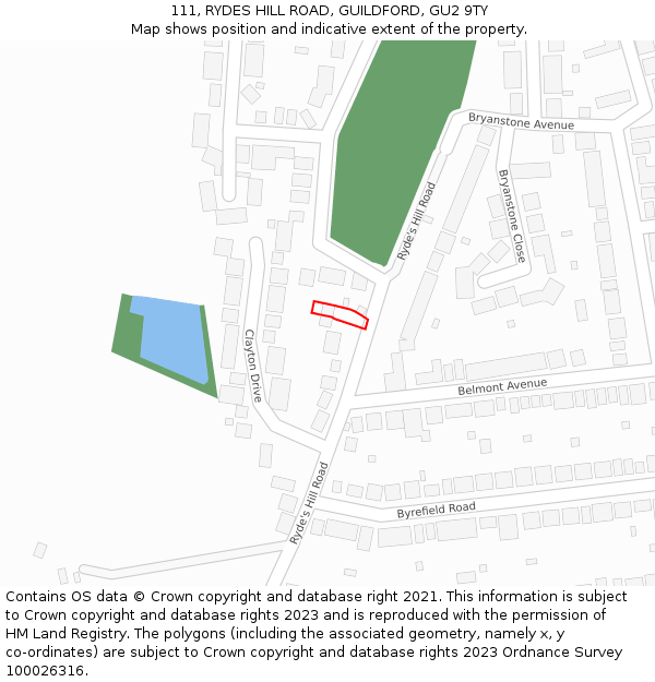 111, RYDES HILL ROAD, GUILDFORD, GU2 9TY: Location map and indicative extent of plot