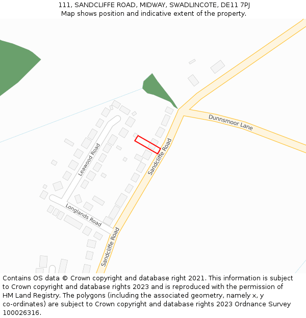 111, SANDCLIFFE ROAD, MIDWAY, SWADLINCOTE, DE11 7PJ: Location map and indicative extent of plot