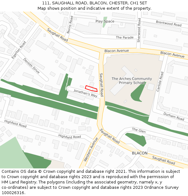 111, SAUGHALL ROAD, BLACON, CHESTER, CH1 5ET: Location map and indicative extent of plot