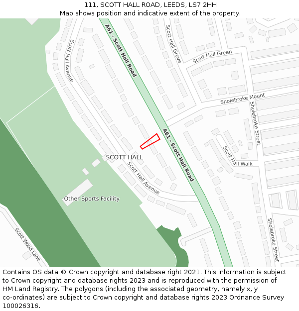 111, SCOTT HALL ROAD, LEEDS, LS7 2HH: Location map and indicative extent of plot